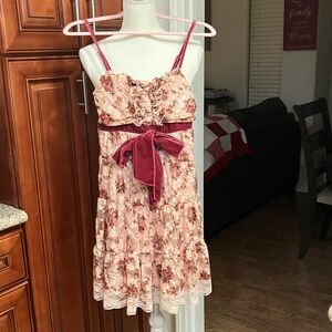 LIZ LISA Rare Find Vintage Pink and burgundy lace Floral Midi Dress